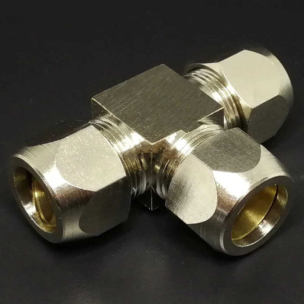 Fit 4/6/8/10/12/14/16mm OD Tube Equal Reducing Tee 3 Ways Compression Union Fitting Nickel Plated Brass Water Gas Fuel