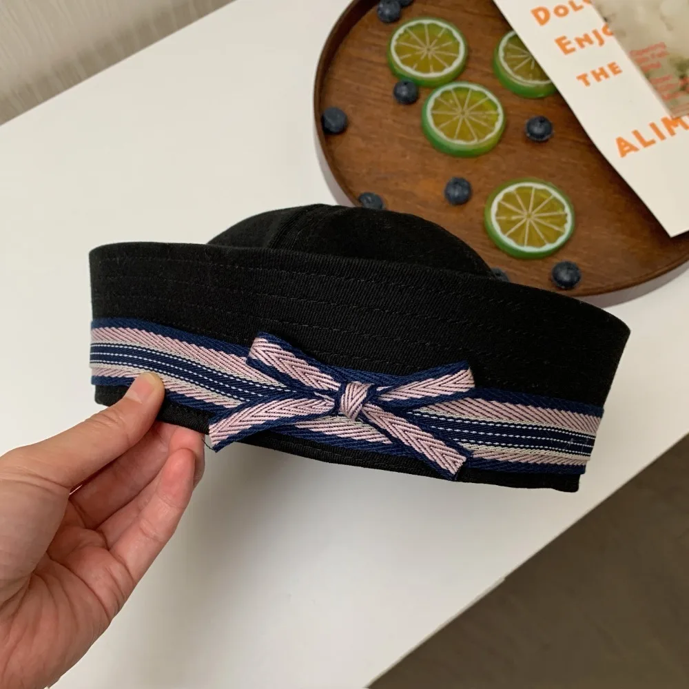 Sailor Suit Bowknot Lace Dome Beret Round Y2K Women's Navy Caps Cute Japanese Style Marine Cap Outdoor