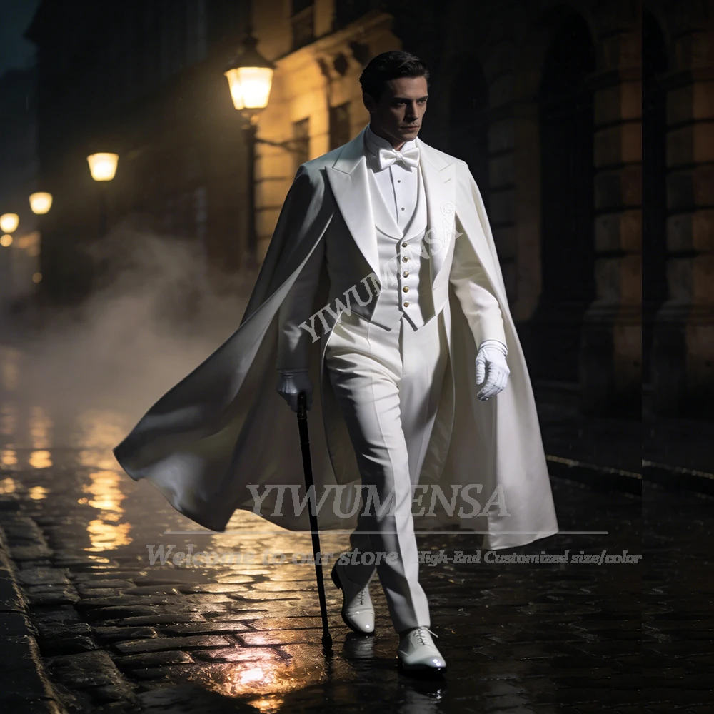 

Exclusive Solid Suits Men 4 Piece Sets Jacket Vest Pants With Cloak Customized Groom Formal Wear Wedding Tuxedos Terno Masculino