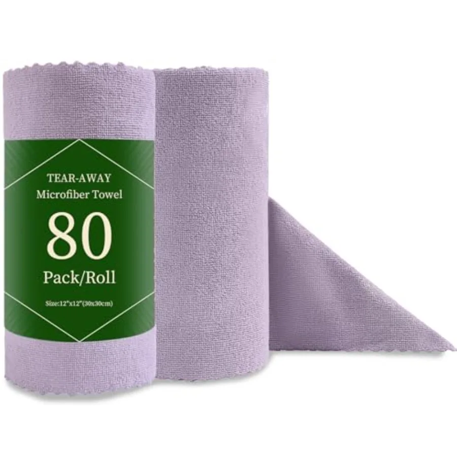 

80 Pack Microfiber Cleaning Cloth Roll Reusable Paper Towels 12"x12" Tear Away Cloth, Microfiber Towels for Cars, Wash Cloths,