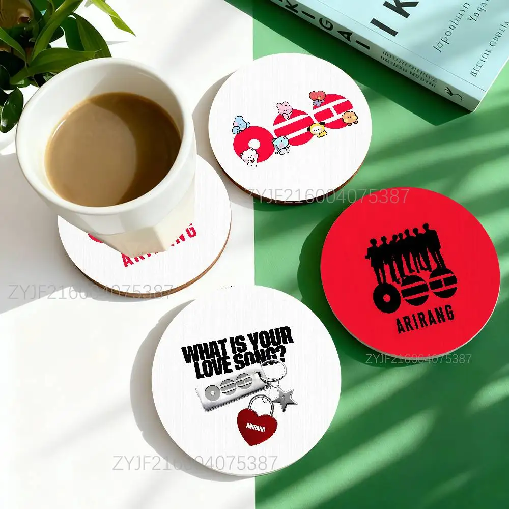 

A-ARIRANG SWIM 2026 Pattern Art Coasters Round Wooden Heat Resistant Non-Slip Home Decor Gift Multifunctional
