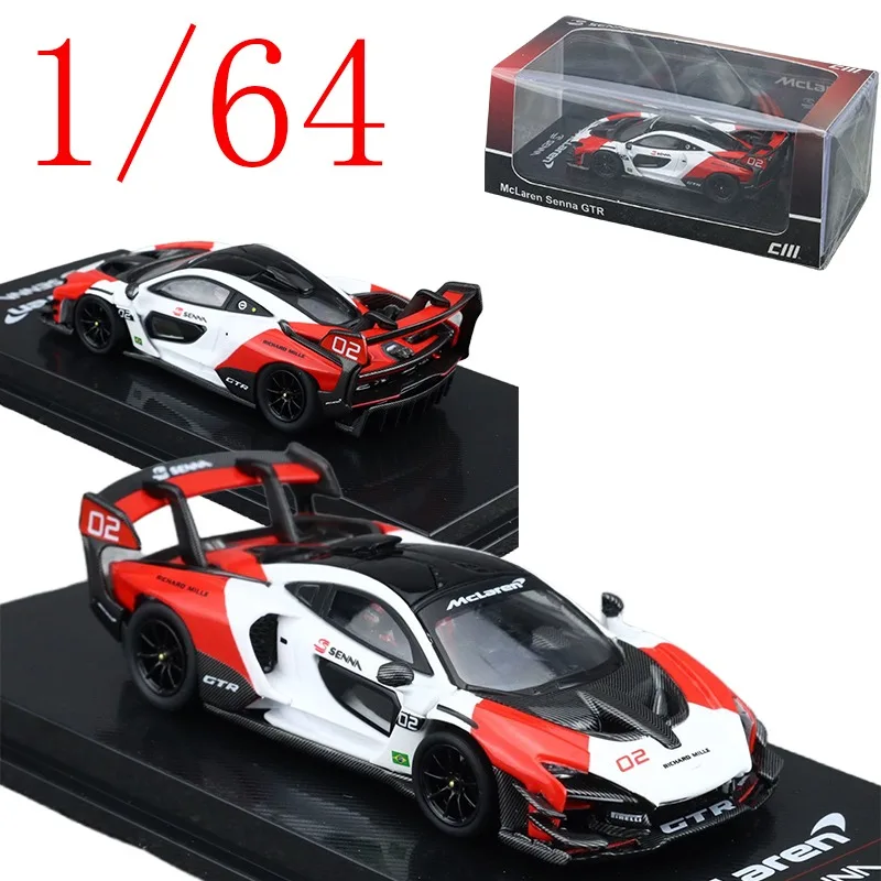 

CM литая под давлением модель автомобиля Mclaren из сплава в масштабе 1/64 Mclaren SennaGTR, красно-белая игра с подарком, оригинальная коробка игрушечных машинок