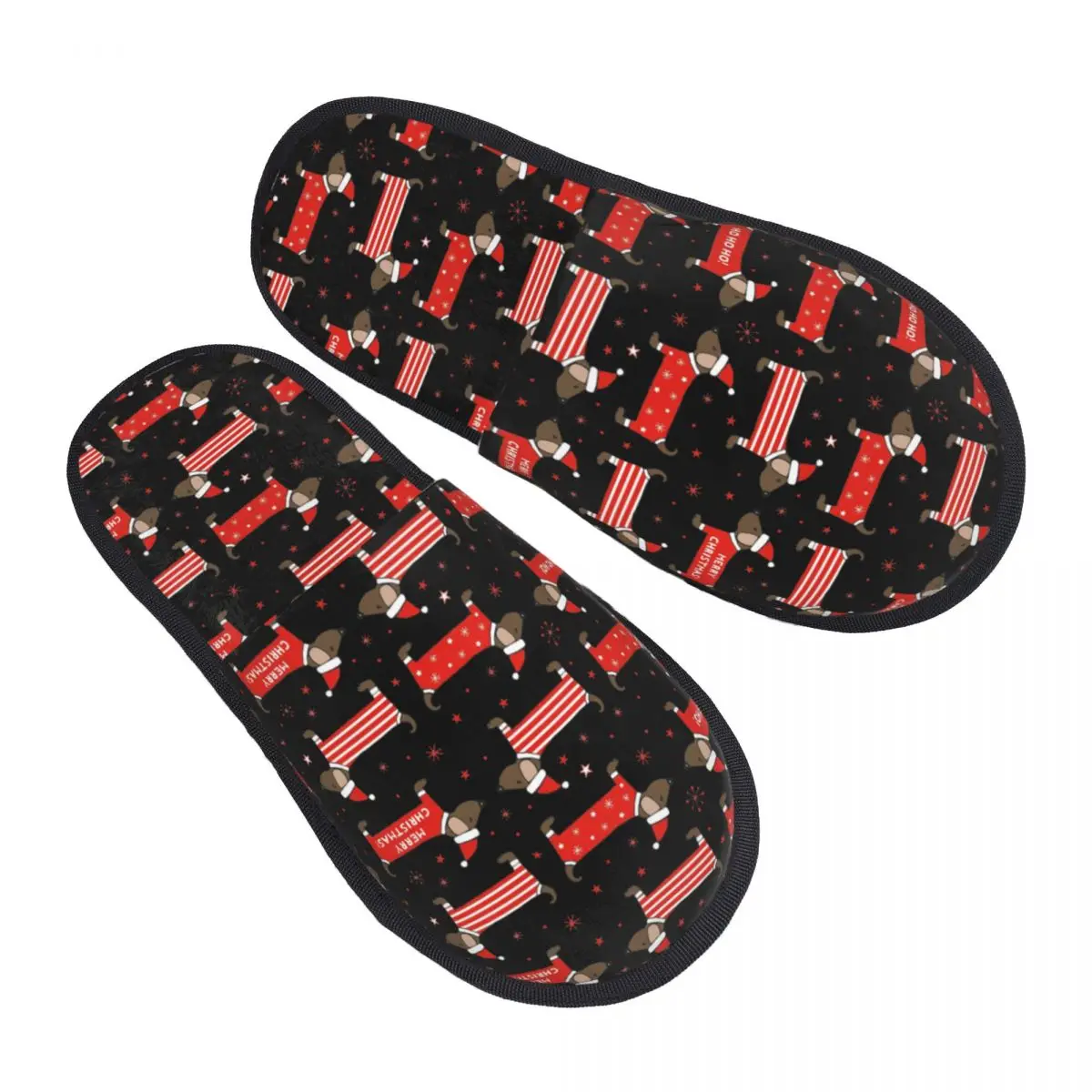 Custom Merry Christmas Dachshund Dog Comfort Scuff Memory Foam Slippers Women Bedroom House Shoes