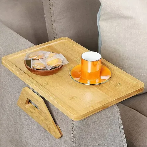 나무 접이식 소파 팔 트레이, 작은 공간용 휴대용 사이드 테이블, 접이식 소파 팔걸이 서빙 플래터, 1pc  Best5