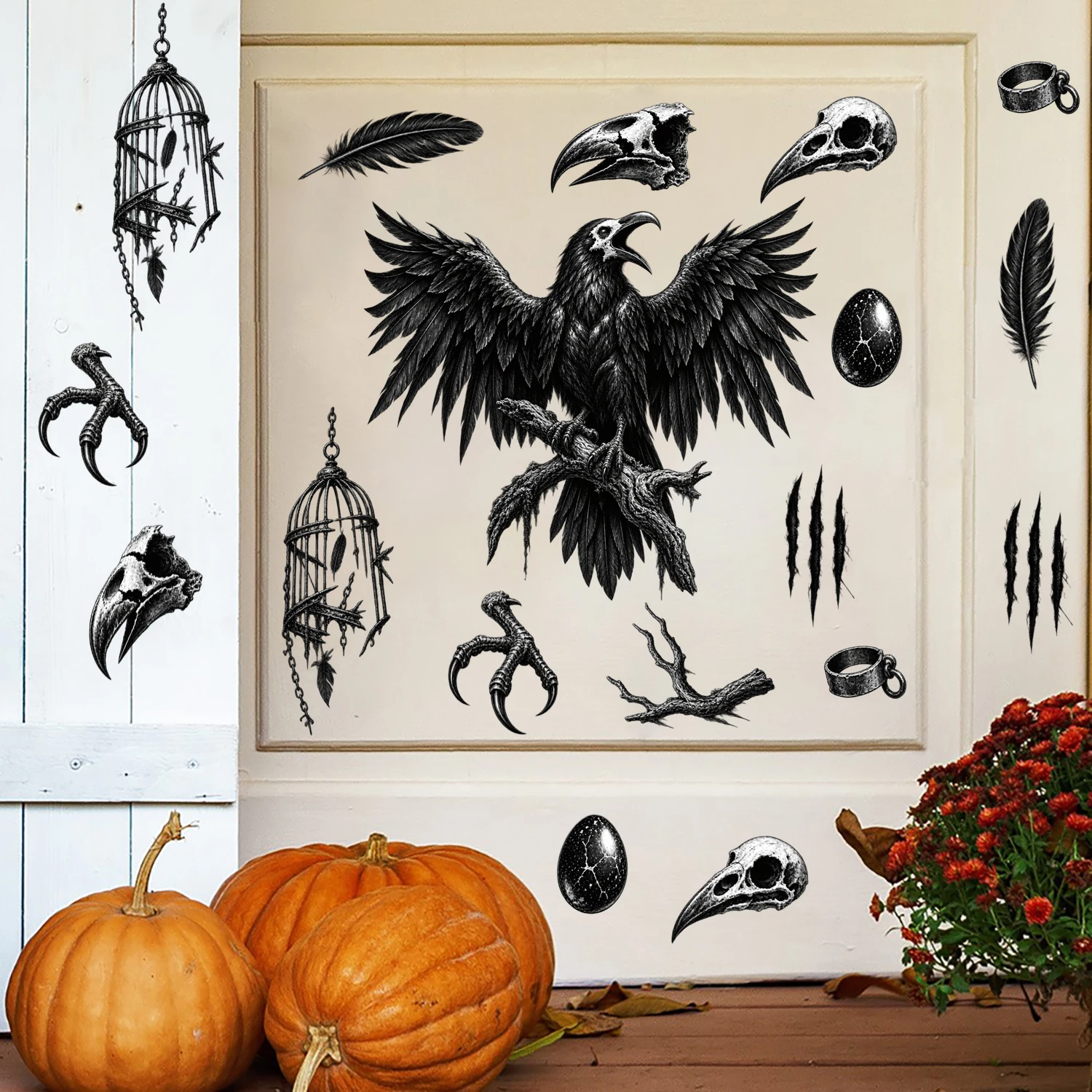 20 Styles Halloween Scary Monster Wall Sticker Gothic Horror Peel & Stick Mural for Haunted House Bedroom Party Art Wall Decals