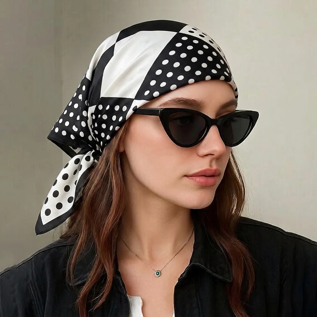

Scarf Print Hijab Bandana Headscarf Square Handkerchief Silk Scarves Woman Female Windproof Wraps Headband Vintage Daily