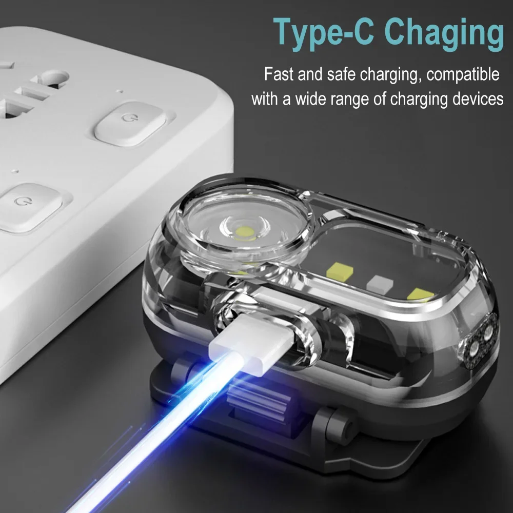 BORUiT 300LM الأحمر والأبيض محس حركة LED كشافات صغيرة نوع-c مصباح أمامي قابل لإعادة الشحن مقاوم للماء التخييم الصيد رئيس الشعلة