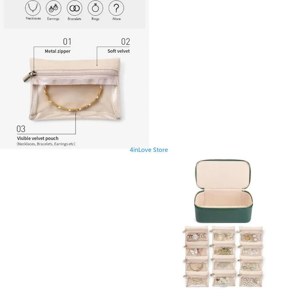 

T4MD Set of 12 Stylish Jewelry Bags Zippered Storage for Home Shop Display Solution