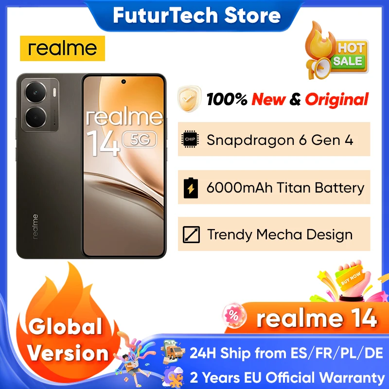 realme 14 5G Android Smartphone '120 Hz AMOLED Display mAh Titan Batterie sbapdragon 6 gen 4 50 MP Camrea Global NFC Version