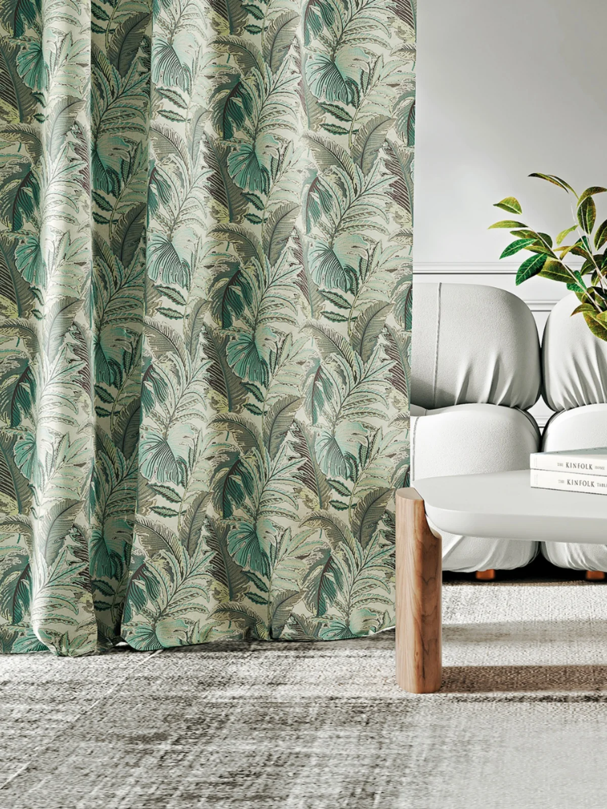 

High Quality American Retro Green Banana Leaf Floral Cotton Linen Curtain Fabric Decorative And Light Blocking Country Style