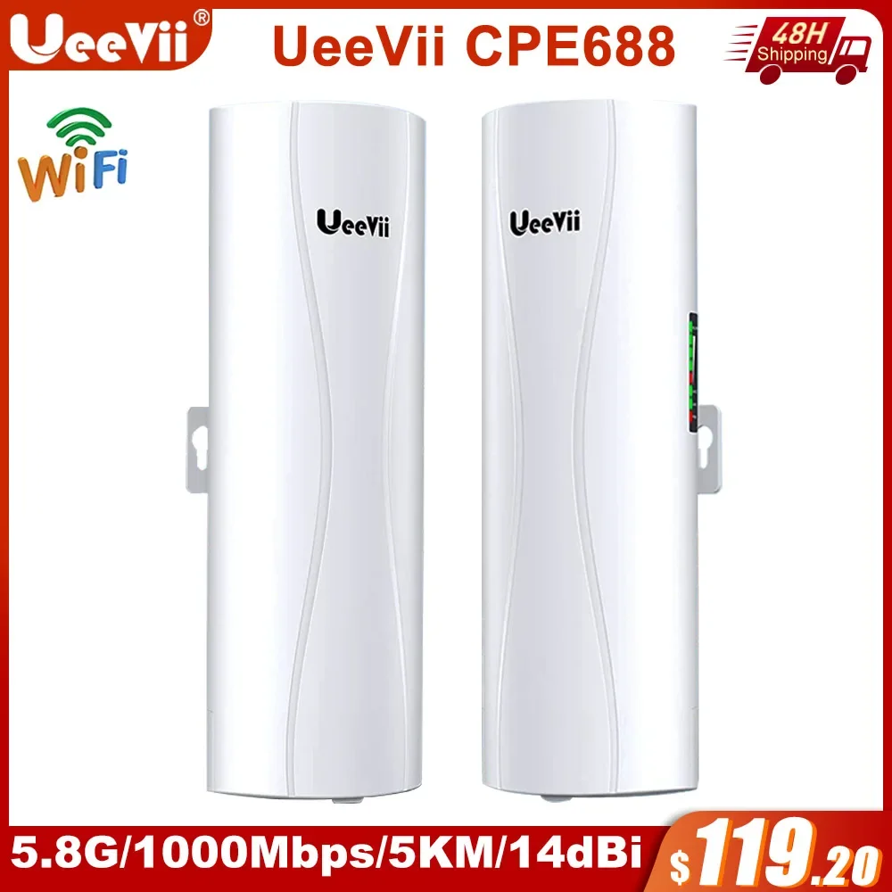 

UeeVii CPE688 Gigabit Wireless Bridge 5.8GHz 5KM Long Range Extender 1000Mbps WiFi Bridge 14dBi Point to Point Outdoor CPE