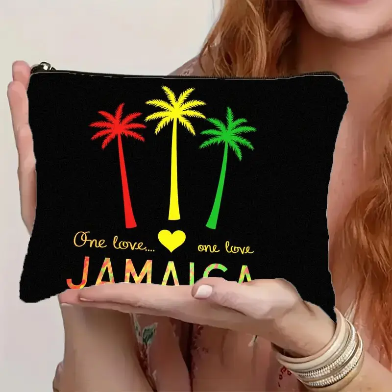 

Lightweight Organizer Pouch Featuring a Vibrant Rastafarian Jamaica "One Love" Palm Tree Print Cosmetic Makeup Bag
