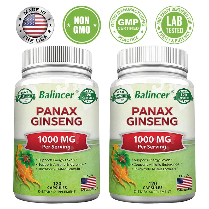 Ginseng Extract Supplement - Supports Men\'s Muscle Endurance and Strength, Immune System, Traditional Energy Booster, Non-GMO