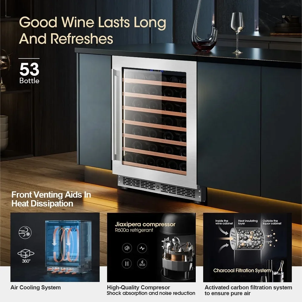 140L 53 Bottles Fan Cooling Custom Wine Cellar Built-in Wine Refrigerator For Home
