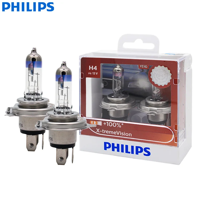 2X Philips H4 9003 12V 60/55W P43t X-treme Vision Car Headlight Bulbs 100% More Bright OEM Halogen Genuine Lamps 12342XVS2