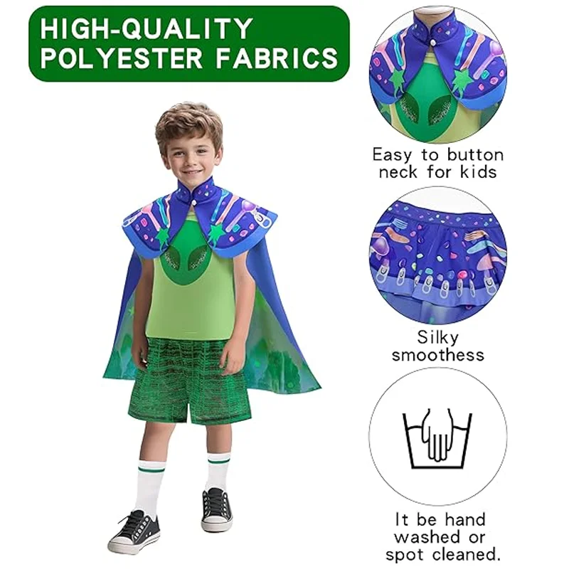 Disfraz de Alien Elio para niños, disfraz de aventura, camiseta, pantalones cortos y capa para niños, disfraz de fiesta de cumpleaños y Halloween