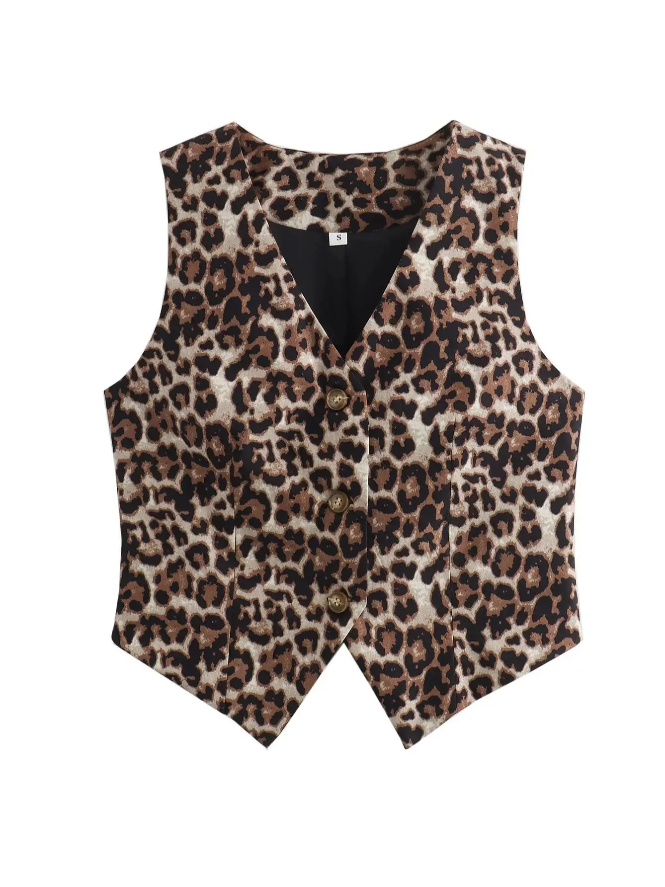 XNWMNZ 2024 Women\'s Fashion Leopard Pattern Waistcoat Women High Street V-neck Front Button Slim Fit Versatile Female Tank Top