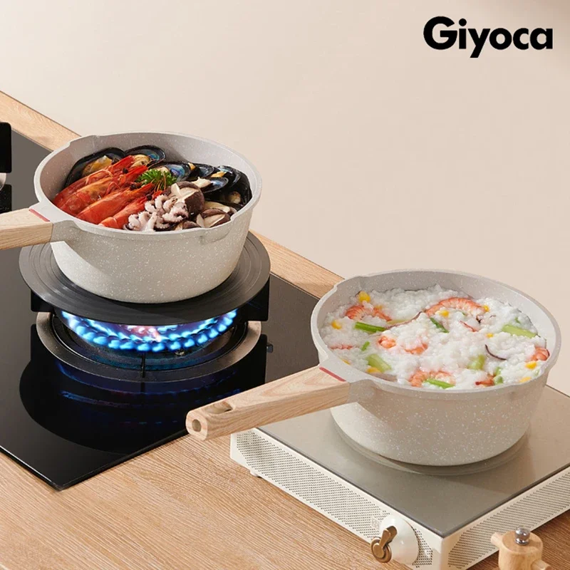 

Giyoca Milk Pot for Baby Medical Stone Coated Soup＆Stew Pot Nonstick Complement Food Pot with Glass Lid＆Steamer Kitchen Cookware