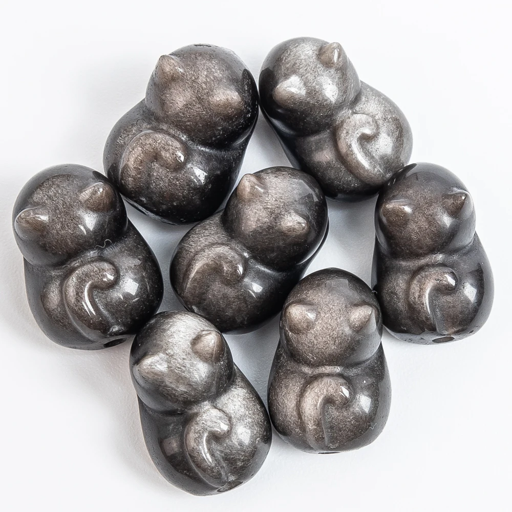 

5 шт. натуральный серебряный обсидиан кулон с котенком 18x12 мм минималистичный силуэт кошки Шарм с отверстием без шнура для ожерелья DIY