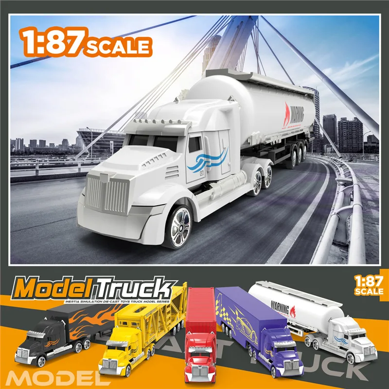 Diecast Alloy 1:87 Scale Container Oil Tank Trailer Scene Truck Car Model Children Classic Collection Toy Souvenir Gifts Display