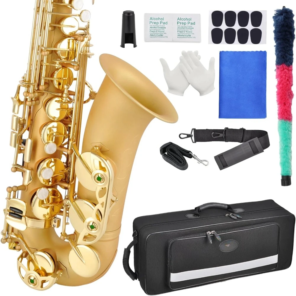 

Golden Alto Saxophone E Flat Alto Sax Professional Playing Brass Alto Saxophone Kit with Carrying Case,Mouthpiece,Reeds