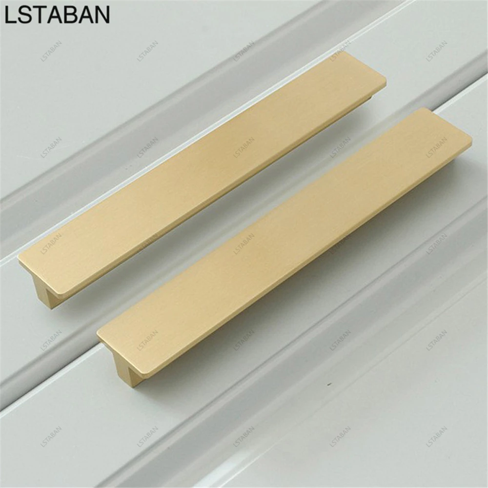 Modern Minimalist Solid Brass T Bar Cabinet Knob Luxury Brushed Gold Length Kitchen Cabinet Door Handle Pure Copper Drawer Pulls
