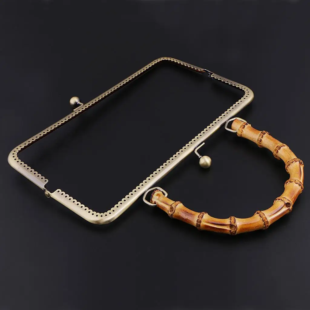 

Винтажный стильный металлический кошелек, сумка, рамка, замок с застежкой и бамбуковой ручкой