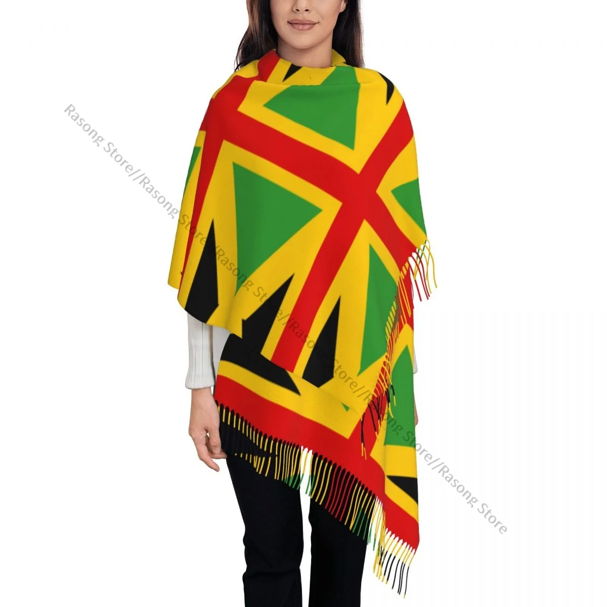 Autumn Winter Warm Scarves Anglo Jamaican Flag Fashion Shawl Tassel Scarves Wrap Neck Headband Hijabs Stole