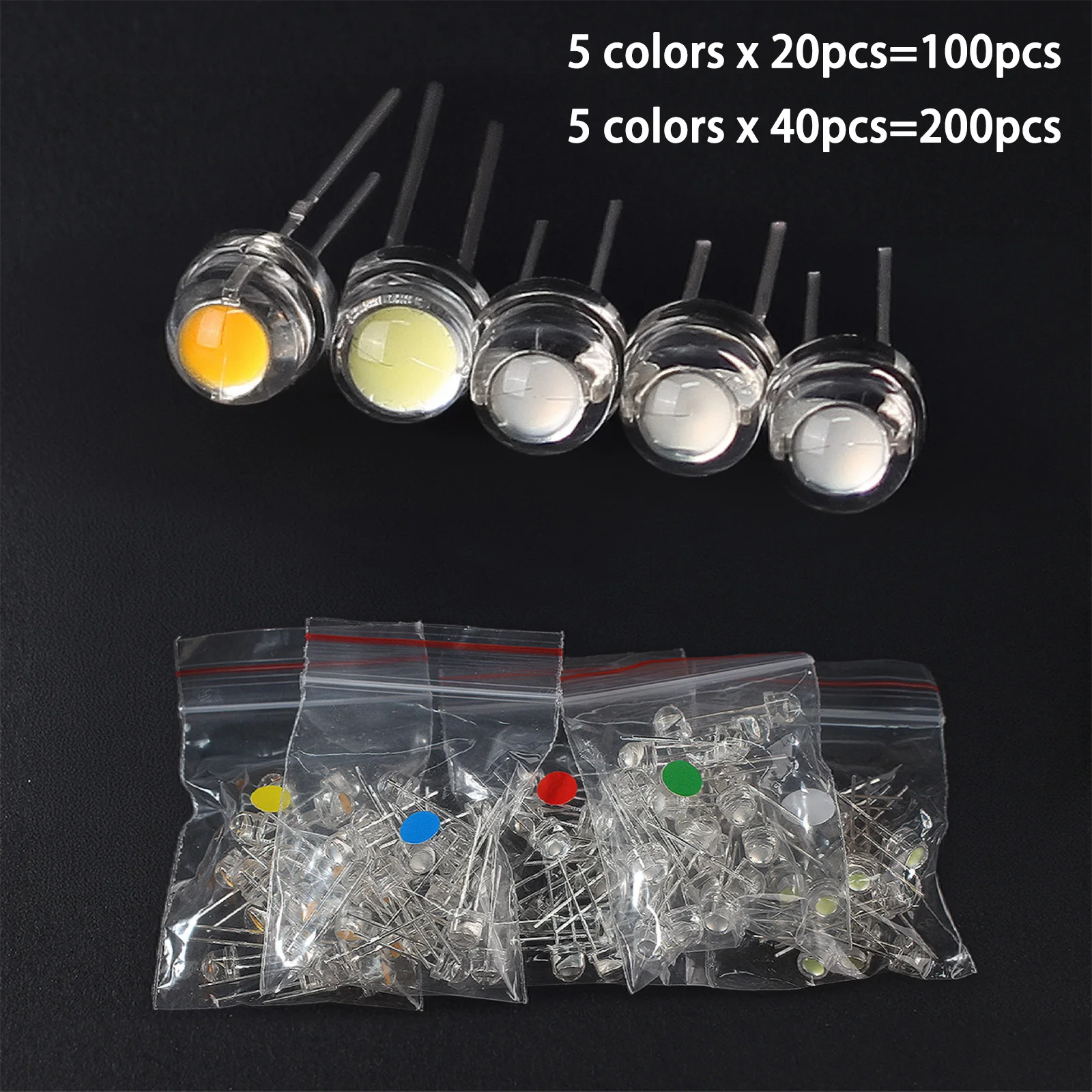 Superhelle 5mm LED-Dioden-Set Strohhut-LEDs (Rot/Grün/Gelb/Weiß/Blau) F5 Leuchtdioden für DIY Elektronik-Projekte