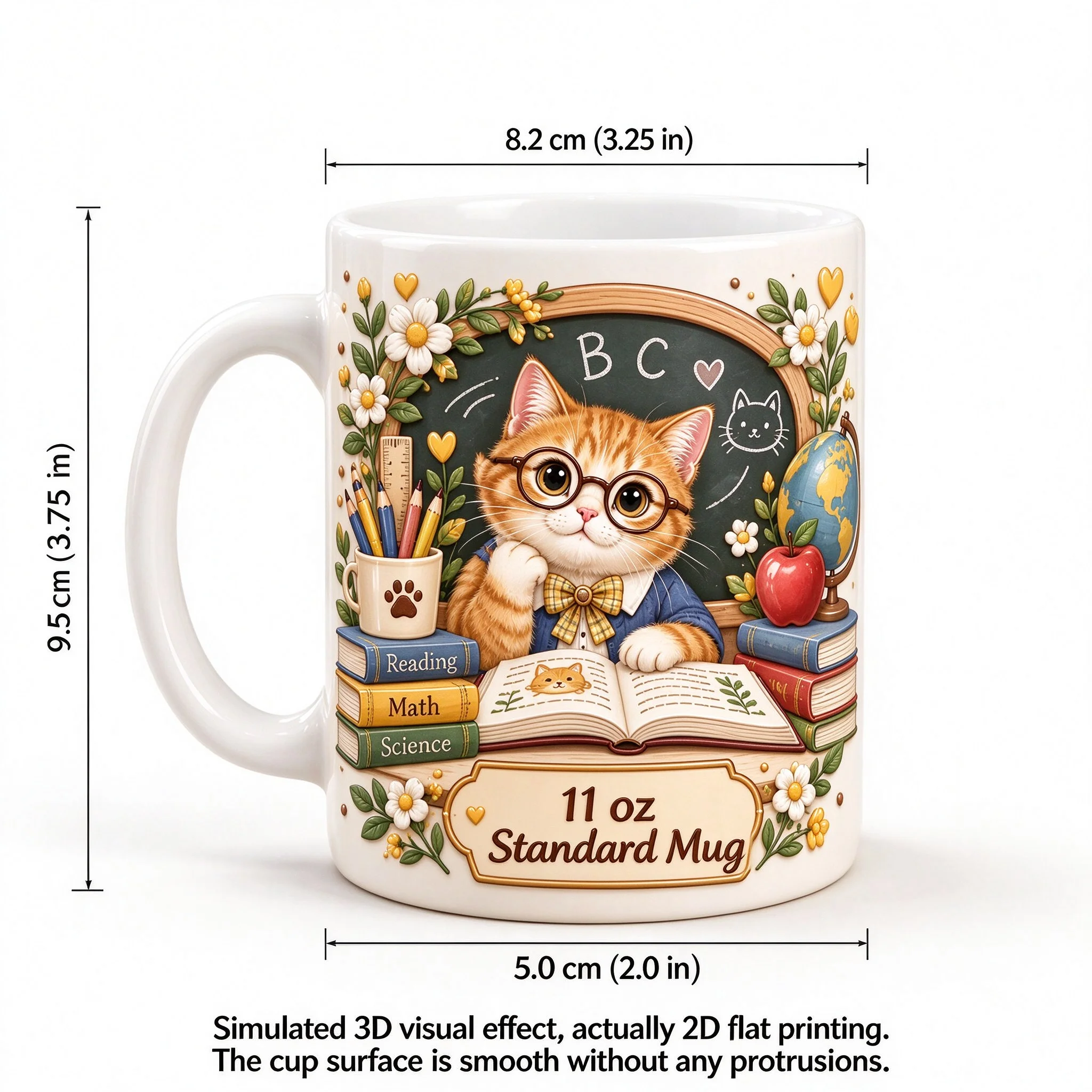 (2D Custom) Personalized Ceramic Mug, customizable with name/text and rim design - perfect for teachers and book lovers - dishwa