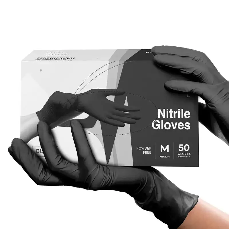 Black Gloves Disposable Latex Free Medium, 50 Count - Powder Free Nitrile Gloves Medium