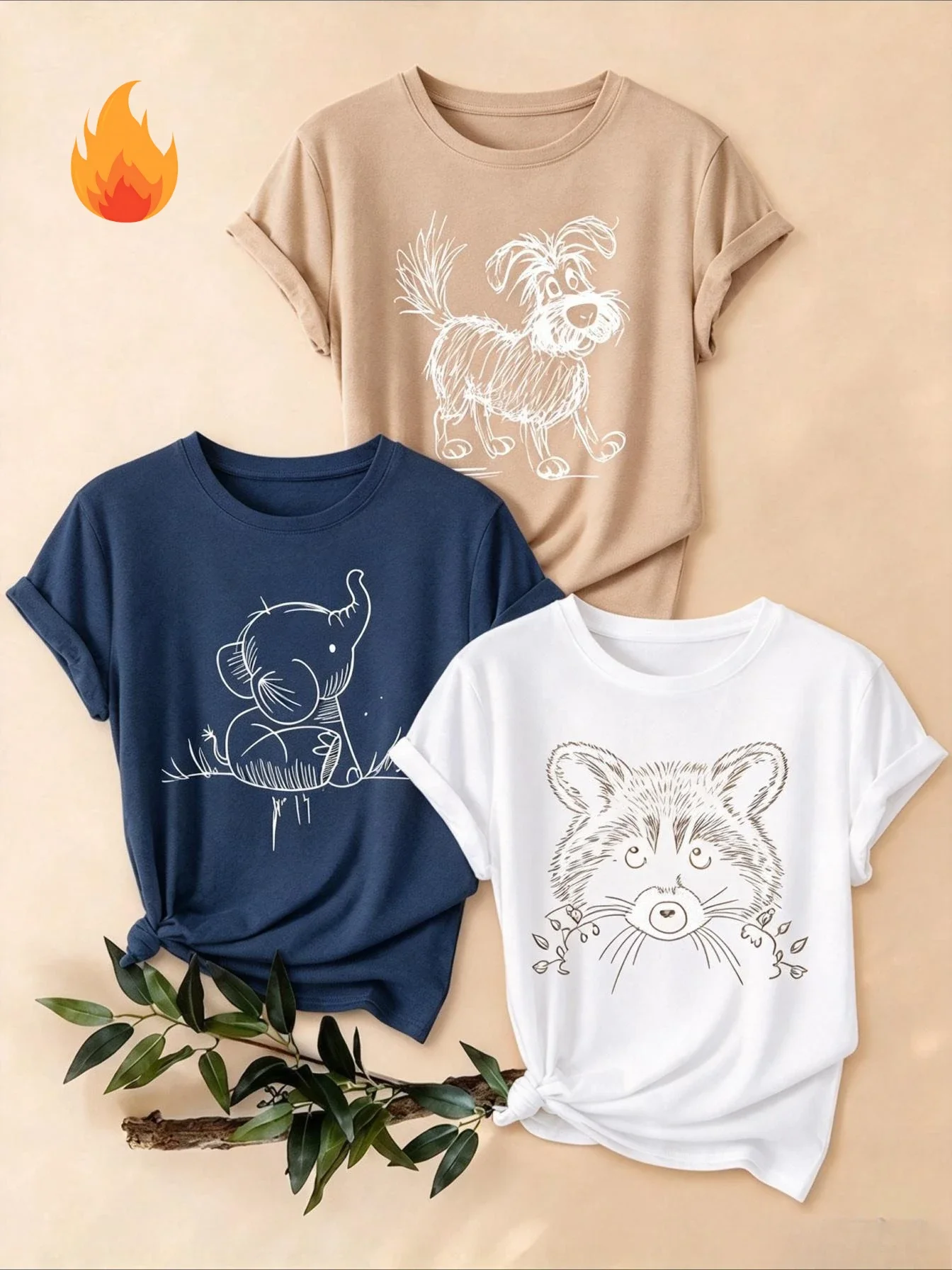 2026 Women 3-Pack Casual T-Shirt Set, Cute Animal Line Art Sketch Graphic Print Tees, Crew Neck Oversized Loose Fit Short Sleeve Basic Tops For Daily Outfit