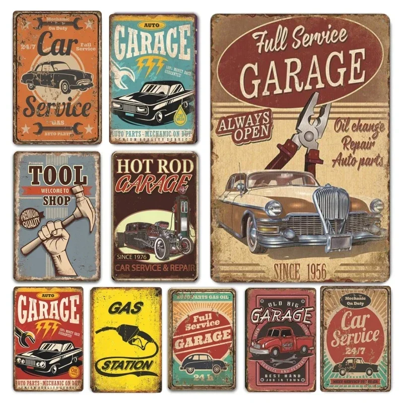 Classic Garage Posters Vintage Metal Tin Signs Decor Car Service Retro Plaque Garage Tool Shop Wall Decor