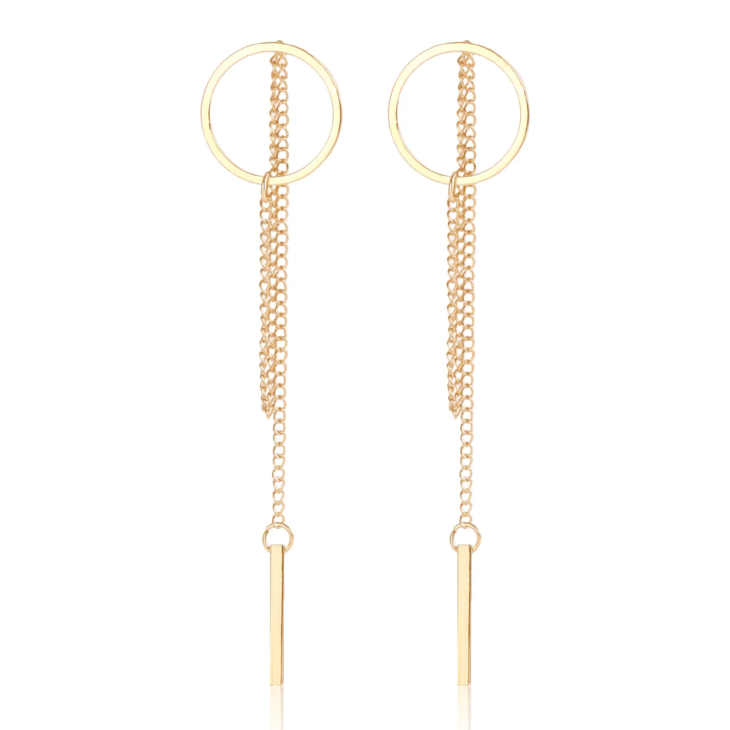 klorean Style Popular Design Long Earrings Hollow Circle Metal Black Round Pendants Geometric Tassel Hanging Earring