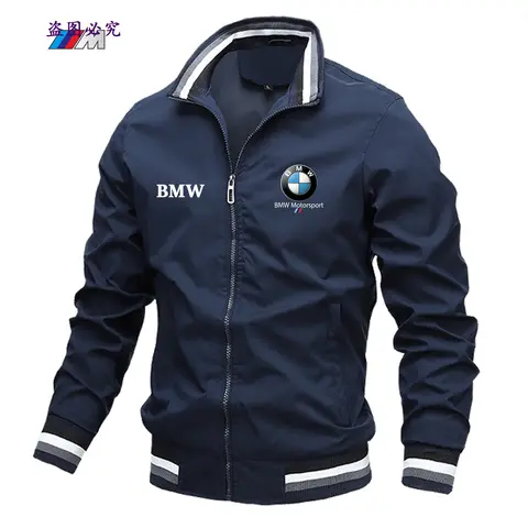 2025 새로운 남성과 여성의 오토바이 방풍 자켓 BMW 자동차 로고 지퍼 자켓 BMW 인쇄 옷깃 솔리드 컬러 자켓 남성용
