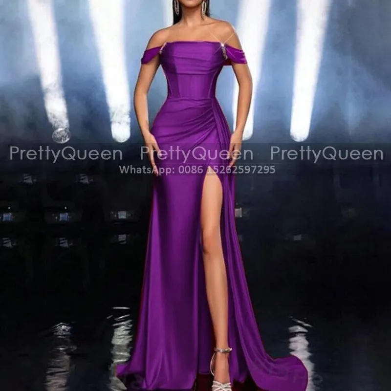 

Beaded Mermaid Bridesmaid Dresses High Split Waistline Cap Long Off Shoulder Customized Sheath Wedding Party Dress