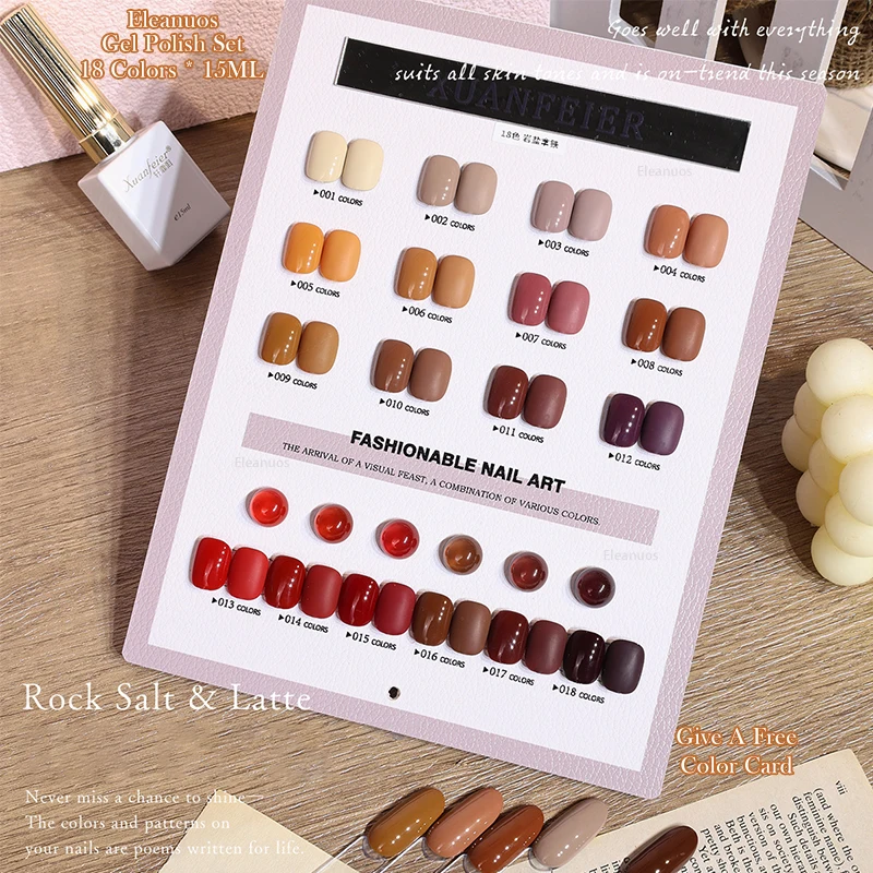 Eleanuos Pop Gel Caramel Lucido 18 PZ Misto Semi Permanente Smalto Marrone UV LED Latte Autunno Inverno Set Salon Latte 15ML