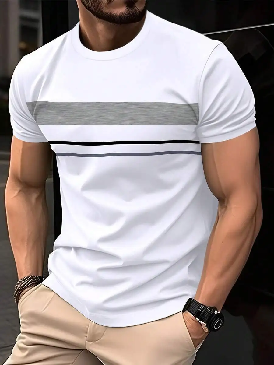 

Men's Casual Short Sleeve T-Shirt with Horizontal Stripe Design