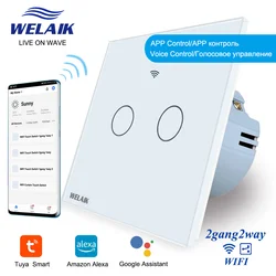 WELAIK EU WIFI Alexa 2gang2way Cross Through Tuya-Smart-Life-Google Aisle Glass Panel Stairs Light Wall Touch Switch A1922CW-WIF