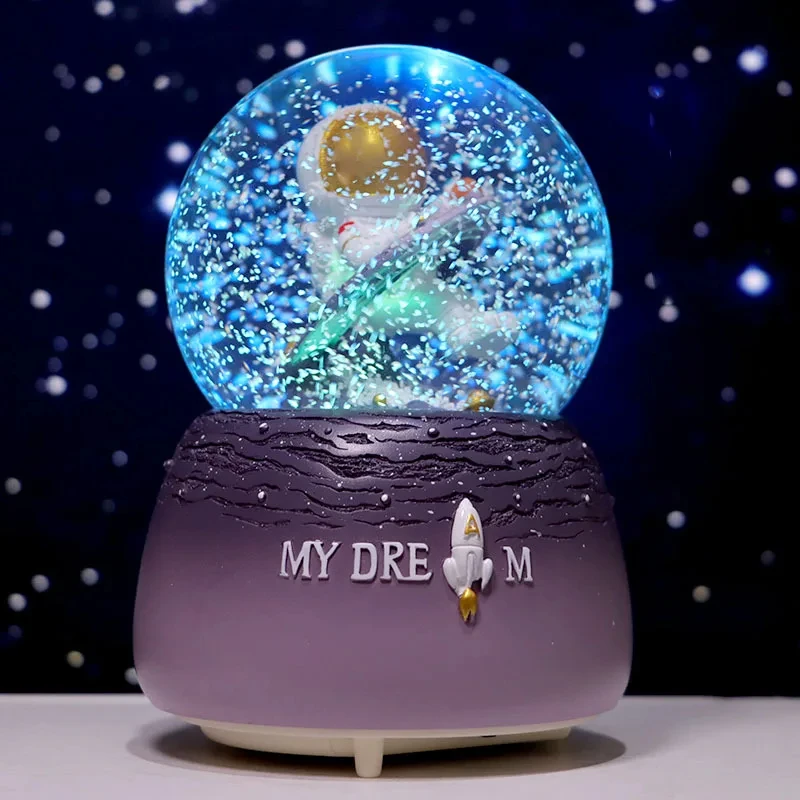 3D Astronaut Night Light Glow Crystal Ball Snowball Music Box Statue Ornament Child Birthday Party Valentine's Day Room Decor Gi