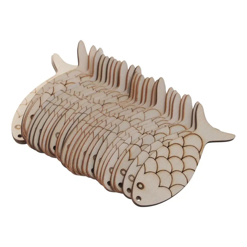 Wooden Wooden Fish Cutouts 10*3.6cm Hemp Rope Fish Shaped Wood Cut Out Fish Wood DIY Crafts Cutouts