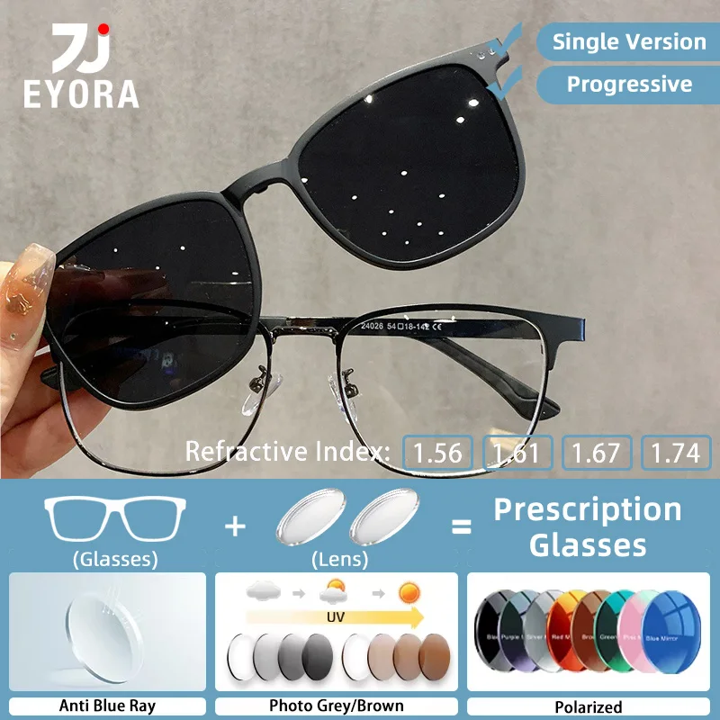 

EYORA Metal Polygon Magnetic Clip Reading Glasses Myopia Eyewear Hyperopia Anti Blue Light Progressive Photochromic Eyewear Lens