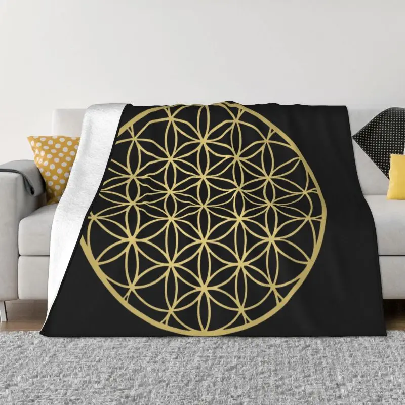 

Flower Of Life Mandala Gold Blankets Comfortable Flannel Autumn Geometric Yoga Meditation Throw Blanket for Couch Travel Bedding