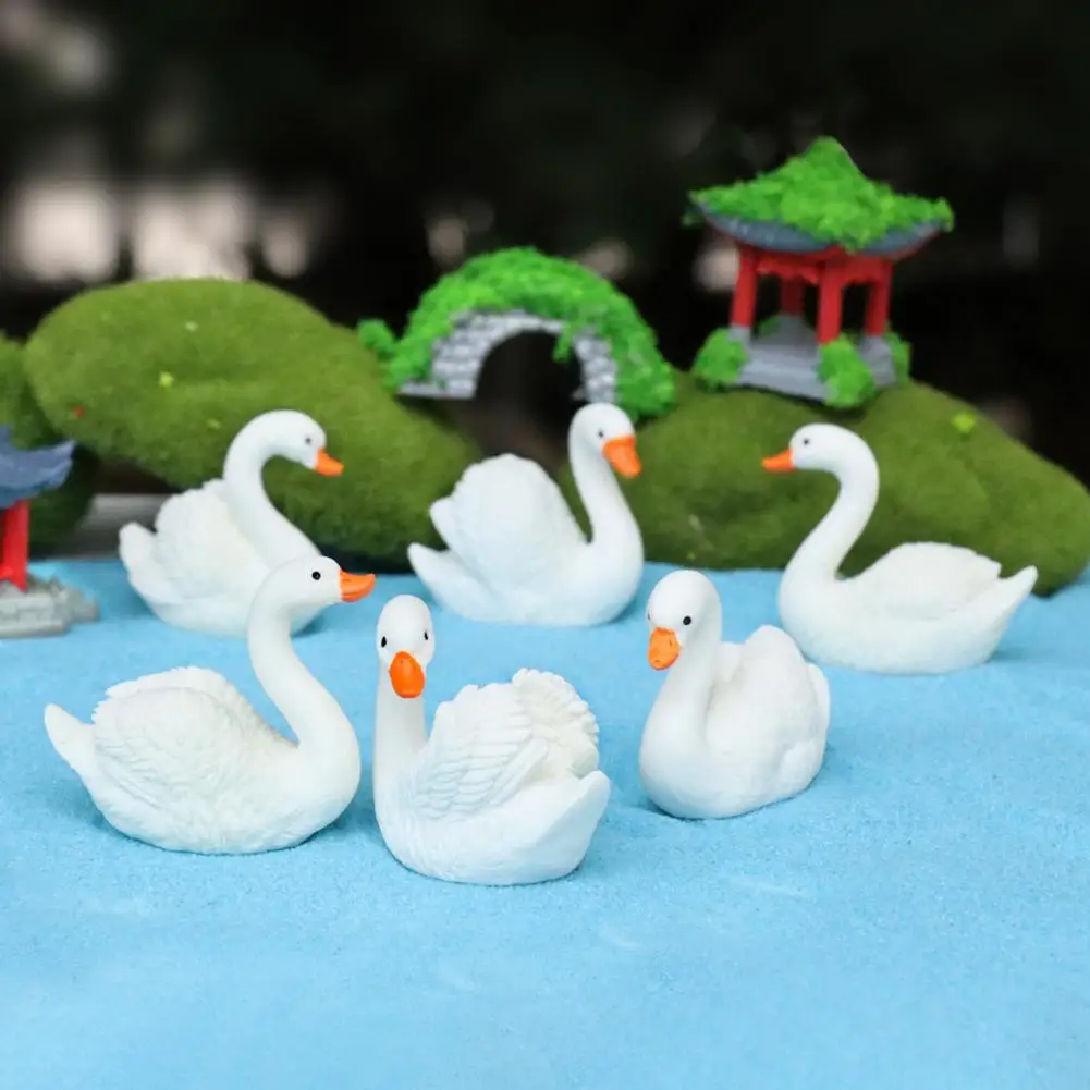 Miniature Swan Figurine Mini White Swan Resin Swan Figurine Ornament Dollhouse Fairy Garden Micro Landscape Decoration 98