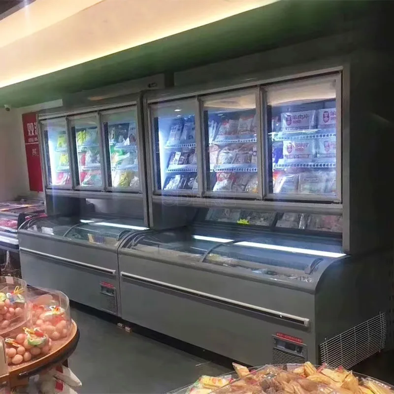 تخصيص سوبر ماركت الهاتف المحمول جزيرة خزانة تعزيز المكونات في عرض الثلاجة المبرد نظام الصف التجاري