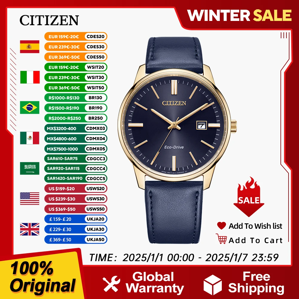 CITIZEN Original Japanese watch Eco-Drive Business Mechanical watch Casual Women's Watch Leather straps BM7522-15L