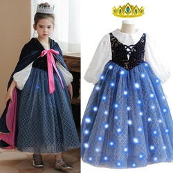 Anna Cosplay Princess Dress Kids Snow Queen Costume Girls Fancy Deluxe Outfits Birthday Carnival Party Gown Fantasy Clothes