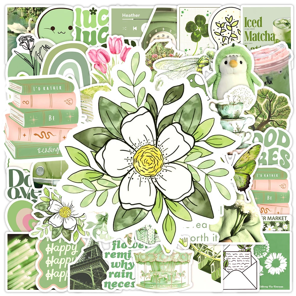 10/30/50 Stück INS-Style Grüne Cartoon Ästhetische Aufkleber Kawaii Mädchen Sticker DIY Gitarre Gepäck Helm Wasserdichte Graffiti-Aufkleber
