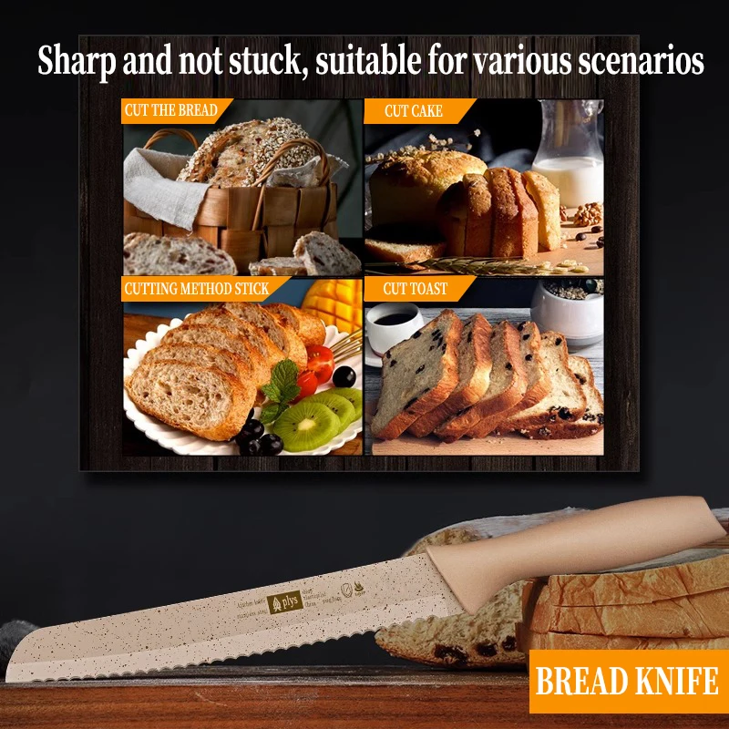 PLYS Bread Knife, Stainless Steel Serrated Knife for Sandwiches and Cakes, Baguette Specialty Knife Kitchen Baking Tool