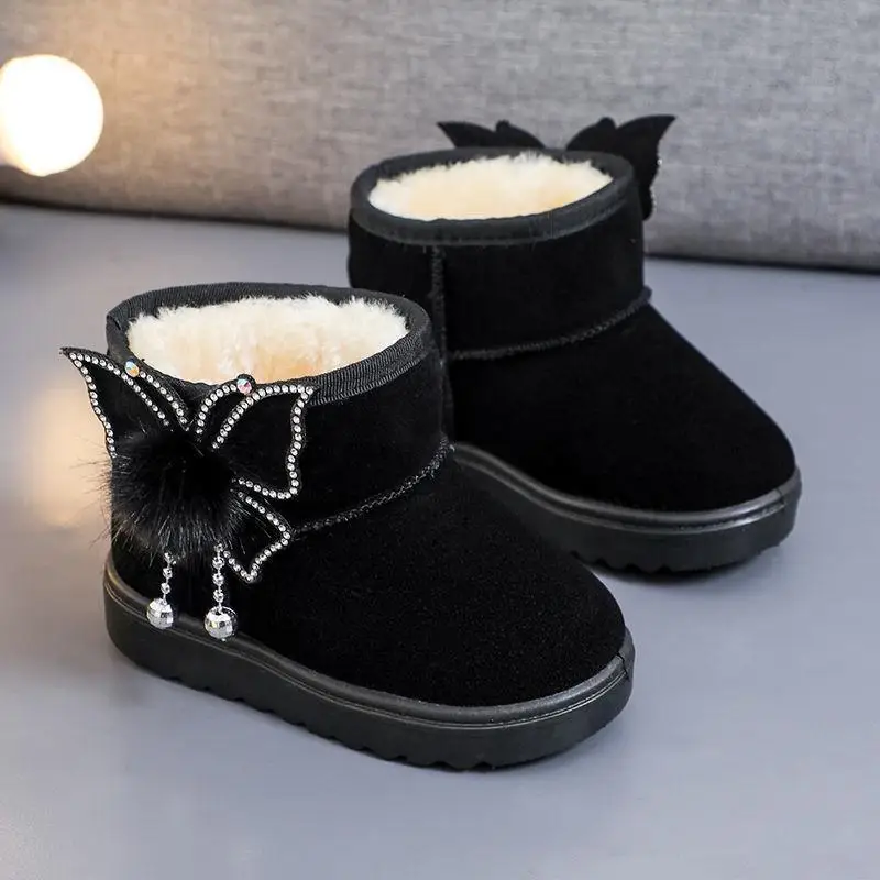 Girls Winter Snow Boots Furry Mid Calf Soft Sole Thickened Insulation Thermal Anti Slip Toddler Winter Footwear
